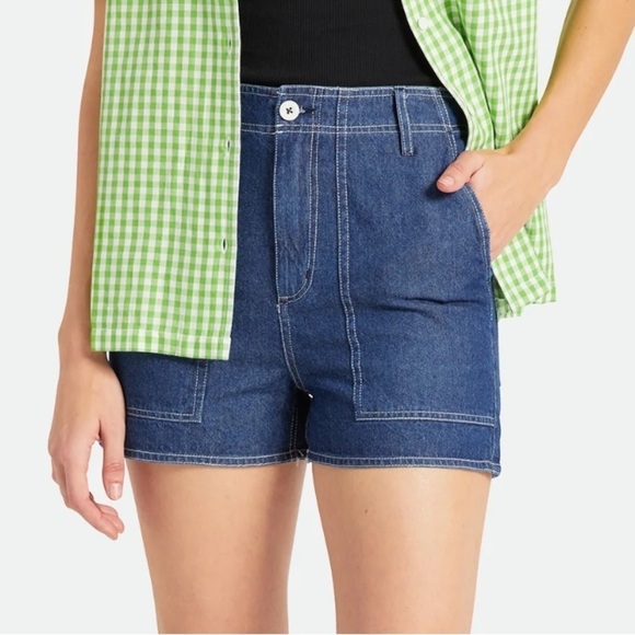 NWT Brixton Vancouver High Waisted Denim Utility Shorts in Indigo Blue